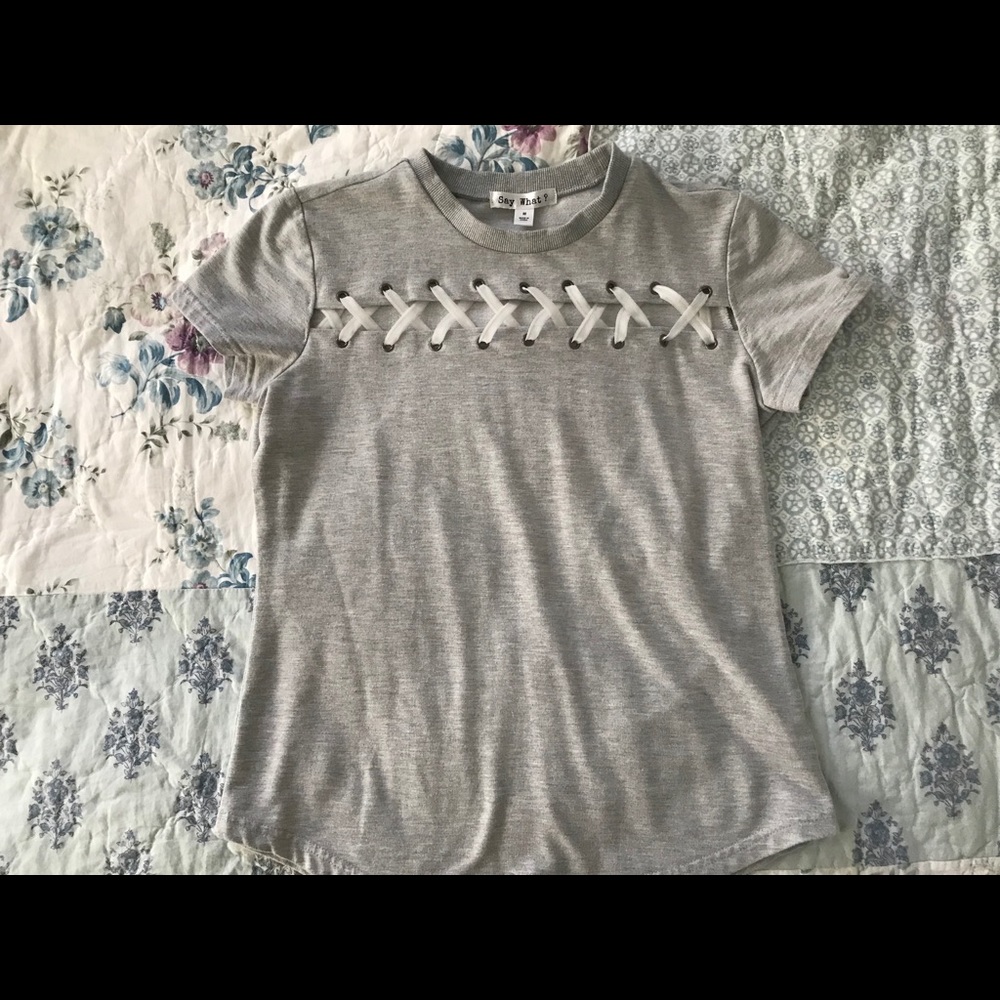 Women’s Grey Cross-Stitch Top